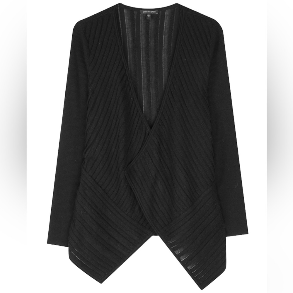 Eileen Fisher Felt Ladder Cardigan Open Drape Sweater Ribbed Wool Mohair Medium